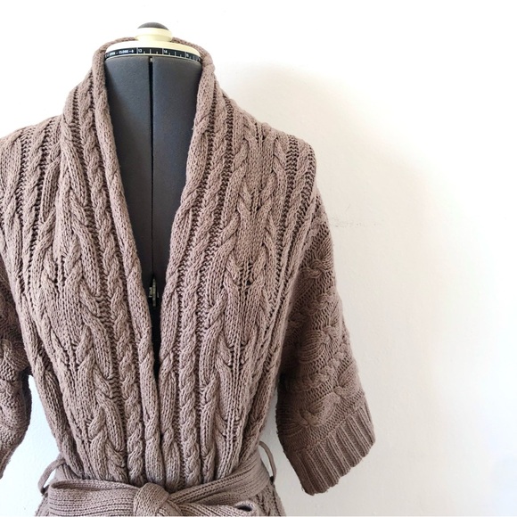 🧳TBD🧳 BCBGMaxAzria cable knit taupe brown wrap sweater sz XS - Picture 5 of 10